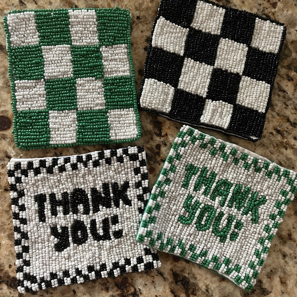 Urban Outfitters Beaded Coasters Set - Green, Black, White